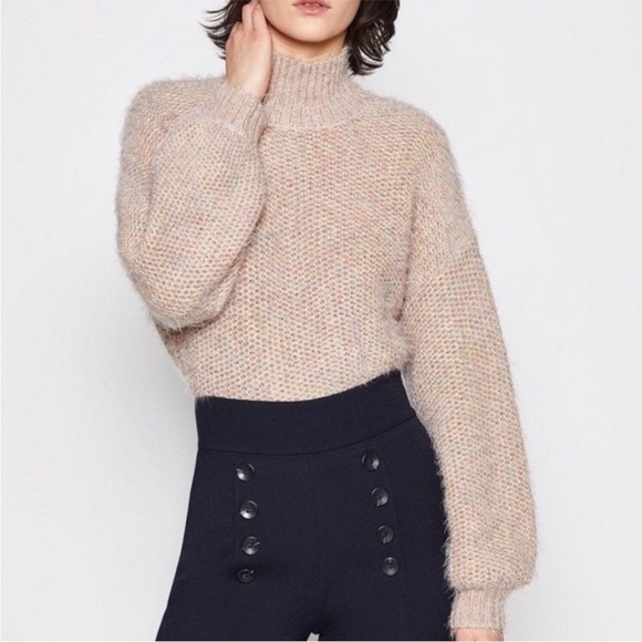 Joie Markita Alpaca Blend Mock Neck Fuzzy Pink Sky Sweater Size Large EUC - Picture 2 of 8